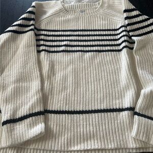 Soft Joie Cream and Black Striped Crewneck Sweater